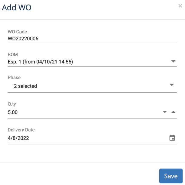 Adding a new work order to a sales order